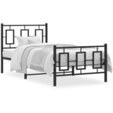 vidaXL Kovinski posteljni okvir z vzglavjem in vznožjem črn 90x200 cm | Shoptok.si