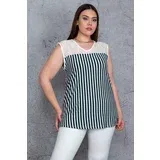 Şans Women's Plus Size Green Roba Lace Striped Blouse