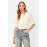 Trendyol Stone Fitted/Situated Boat Neck Short Sleeve Cotton Stretch Knitted Blouse | ePonuda.com