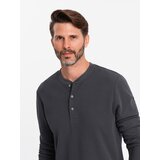 Ombre Men's waffle knit neck button-up longsleeve - graphite | Eponuda.ba