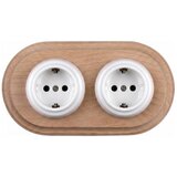  Elhard - Dvostruka keramička retro kućna utičnica sa okvirom SCHUKO 230V bela/drvo | Eponuda.com