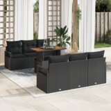 vidaXL 7-delni vrtni kavč set z blazinami črni poli ratan akacija | Shoptok.si