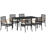 vidaXL Set od 7 dijelova vrtne blagovaonice s jastučićima Crni Poli Rattan | shoptok.hr