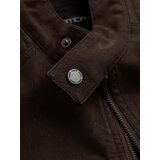 Ombre Men's retro biker jacket with stand-up collar - brown | shoptok.hr