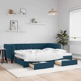  Dnevni krevet na razvlačenje s ladicama plavi 90x200 cm baršun | shoptok.hr