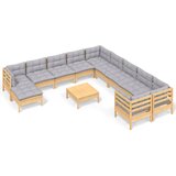 The Living Store Vrtna sedežna garnitura 12-delna s sivimi blazinami borovina - Vrtna Sedežna Garnitura, (21422031) | Shoptok.si
