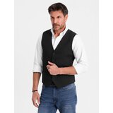 Ombre Elegant men's SLIM FIT herringbone vest - black Cene