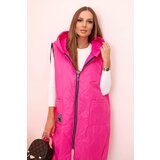 Kesi Włoski Women's quilted Plus Size vest with a hood zippered pink | Shoptok.si