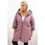Kesi Włoski Plus Size women's quilted jacket with leopard lining and hood dark pink Cene