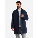 Ombre Men's coat with asymmetrical fastening and high collar - navy blue | shoptok.hr