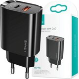 Usams OMREŽNI POLNILEC 1XUSB-C 1XUSB PD3.0 QC3.0 HITRO POLNJENJE ČRN, (21974699) | Shoptok.si