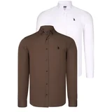 dewberry DUAL SET G725 MENS SHIRT-WHITE-COFFEE