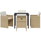 vidaXL 5-dijelni set za večeru u vrtu s jastučićima Bež Poli Ratan, vrtni stol Crna 80x80x73 cm kaljeno staklo | shoptok.hr