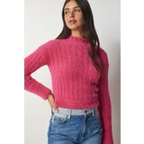 Happiness İstanbul Women's Pink Stand-Up Collar Bearded Knitwear Sweater Cene