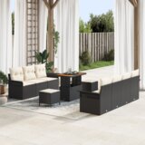  Set vrtnih sofa od 10 komada s jastučićima Crni poli ratan akacija | shoptok.hr