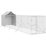 vidaXL Zunanja pasja ograda s streho srebrna 2x10x2,5m pocinkano jeklo | Shoptok.si