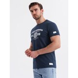 Ombre Men's cotton t-shirt with college style print - navy blue | Eponuda.ba