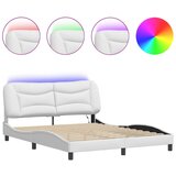 Maison Chic Posteljni okvir - Dvoposteljna postelja - Zakonska postelja z LED lučkami bel 160x200 cm umetno usnje, (21696966) Cene