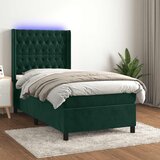 Krevet box spring s madracem LED tamnozeleni 90x200 cm baršun - Tamnozelena 90 x 200 cm Dizajn s gumbima Cijene