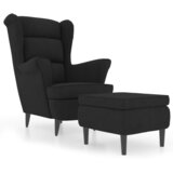 The Living Store Fotelj s stolčkom črn žamet - Fotelj S Stolčkom, (21419471) | Shoptok.si