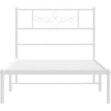 vidaXL Kovinski posteljni okvir z vzglavjem bel 100x190 cm | Shoptok.si