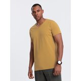 Ombre BASIC men's classic cotton T-shirt with a serape neckline - mustard | Shoptok.si