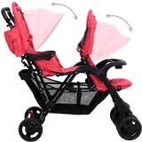 vidaXL Otroški voziček za dvojčke rdeče jeklo | Shoptok.si