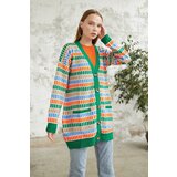 InStyle Rana Patterned Knitwear Cardigan - Green Cene