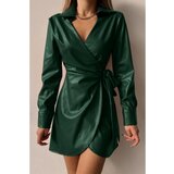 Fenzy Elegatna Mini Obleka Iz Umetnega Usnja Na Preklop Pellita, Temno Zelena | Shoptok.si
