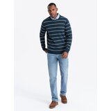Ombre Casual men's sweater with horizontal stripes - navy blue | Eponuda.ba