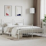 Maison Chic Kovinski Posteljni okvir - Dvoposteljna postelja - Zakonska postelja z vzglavjem in vznožjem bel 183x213 cm, (21695692) | Shoptok.si