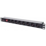 Intellinet 19 1U Rackmount 8-Way Power Strip - German Type, With On /Off Switch and Overload Protection, 3m Power Cord (Euro 2-pin plug) | shoptok.hr
