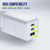 ALLITY zidni punjač GaN PD QC ATC-01-65WACC 2x USB-C 1x USB-A 65W bijeli Slike