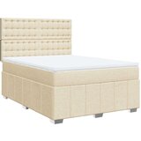 vidaXL Box spring postelja z vzmetnico krem 140x200 cm blago | Shoptok.si