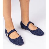 Gemre Navy blue women's ballet flats with buckle and crystals Piona | Shoptok.si