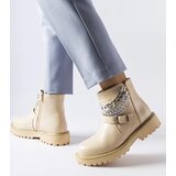 Gemre Beige ankle boots with decorative chains Mezzavia | Shoptok.si