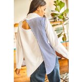 Olalook Women's Blue White Back Cut Out Detail Sambre Oversize Shirt | Shoptok.si