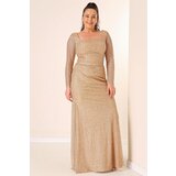 By Saygı Square Neck Lined Plus Size Long Dress with Cut Stones | Eponuda.ba