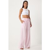 Happiness İstanbul Women's Light Pink Loose Cut Linen Trousers