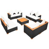  9-dijelna vrtna garnitura od poliratana s jastucima crna | shoptok.hr