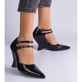 Gemre Black patent wedge pumps with buckles Vizario | shoptok.hr