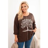 Kesi Włoski Women's Plus Size cotton blouse with tree print brown Cijene