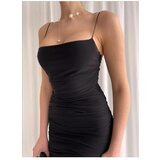 Dewberry 64500 Thin Strap Draped Midi Evening Dress-BLACK | Shoptok.si