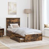  Postelja s shranjevanjem z vzglavjem Dimljeni oreh 75 x 190 cm, (5000106313) | Shoptok.si