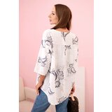 Kesi Włoski Women's cotton blouse with rolled-up sleeves and paisley pattern ecru | Shoptok.si