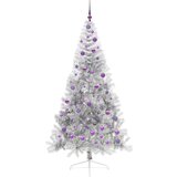 vidaXL Umjetna preddekorirana božićna jelka srebrna 210 cm PET | Shoptok.si