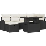 vidaXL set vrtnih sofa od 7 dijelova s jastučićima crni poli ratan, dvosed vrtna sofa s pohranom i jastučićima crni poli ratan | shoptok.hr