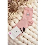 Kesi Women's cotton socks with pink teddy bear applique