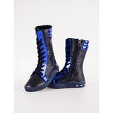 Shelvt Girls' leather ankle boots with high upper navy blue | Eponuda.ba