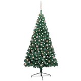 vidaXL polovična novoletna jelka z led lučkami in bučkami zelena 210cm, (20769471) | Shoptok.si